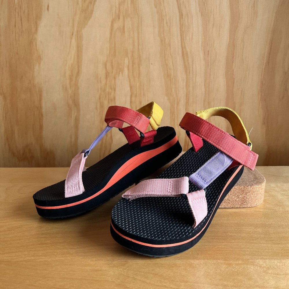 Time and True Colorful Bright Platform Sandals Size 8